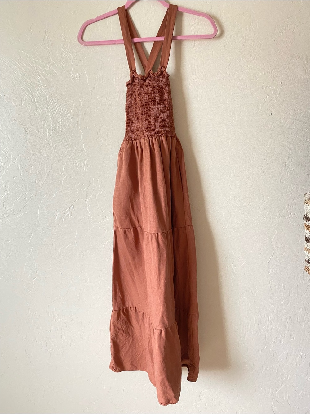 Vetta size XS brick red linen tiered midi dress